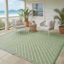 Garvee 8x10 Modern Striped Waterproof Outdoor Rug Reversible, Large Patio Camping Mat for RV, Backyard, Balcony, UV Protected Plastic Straw Outdoor Carpet, GreenWhite