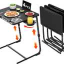 TV Trays Set of 4 - Folding TV Tray Adjustable Dinner Trays for Eating On Couch Wooden Tables Mate Stand Foldable Black Desk with Cup Holder Portable