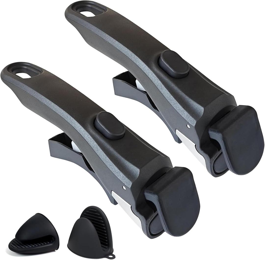 Removable Handle, 2 PCS Detachable Pot Handles with Silicone Oven Mitts Heat Resistant, Universal Pan Handle, Replacement Handles for Pots and Pans, Fits All Cookware-Black