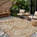 MontVoo-Outdoor Rug-Patio Rug 5x7 ft Polypropylene Indoor Outdoor Rugs Outdoor Carpet for Patio Deck Balcony Porch, Textured Weave, Durable for High Traffic, Fade-Resistant, Tropical Neutral Brown