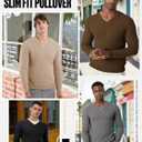 Yousify Mens V Neck Pullover Sweater Waffle Knit Casual Textured Pullover Long Sleeve Slim Fit Fall Sweaters (Gray)