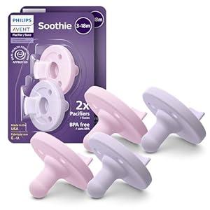 Philips Avent Soothie Baby Pacifiers - 100% Silicone Pacifiers for Babies 3-18 Months, One-Piece Design, BPA-Free, Extra Durable, Green, 4 Pack, Model SCF192/45