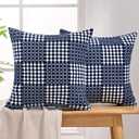 JELLYMONI Pack of 2 Decorative Plaid Linen Throw Pillow Covers Farmhouse Christmas Pillowcovers Rustic Woven Textured Boho Pillowcase for Sofa Couch Bed (Blue, 18x18in)