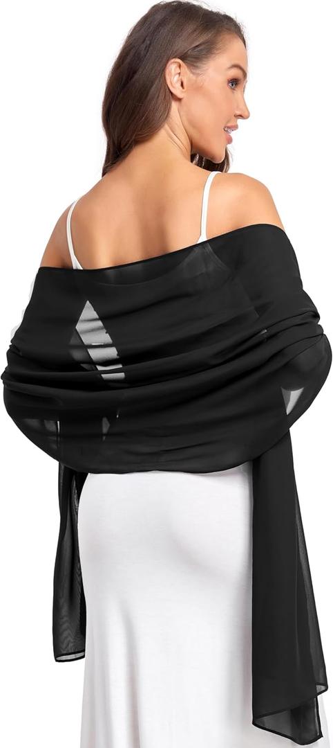 Soft Chiffon Scarfs Shawls and Wraps for Evening Dresses Wedding Shawl Wraps Bridal Scarve for Women (One Size, Black)