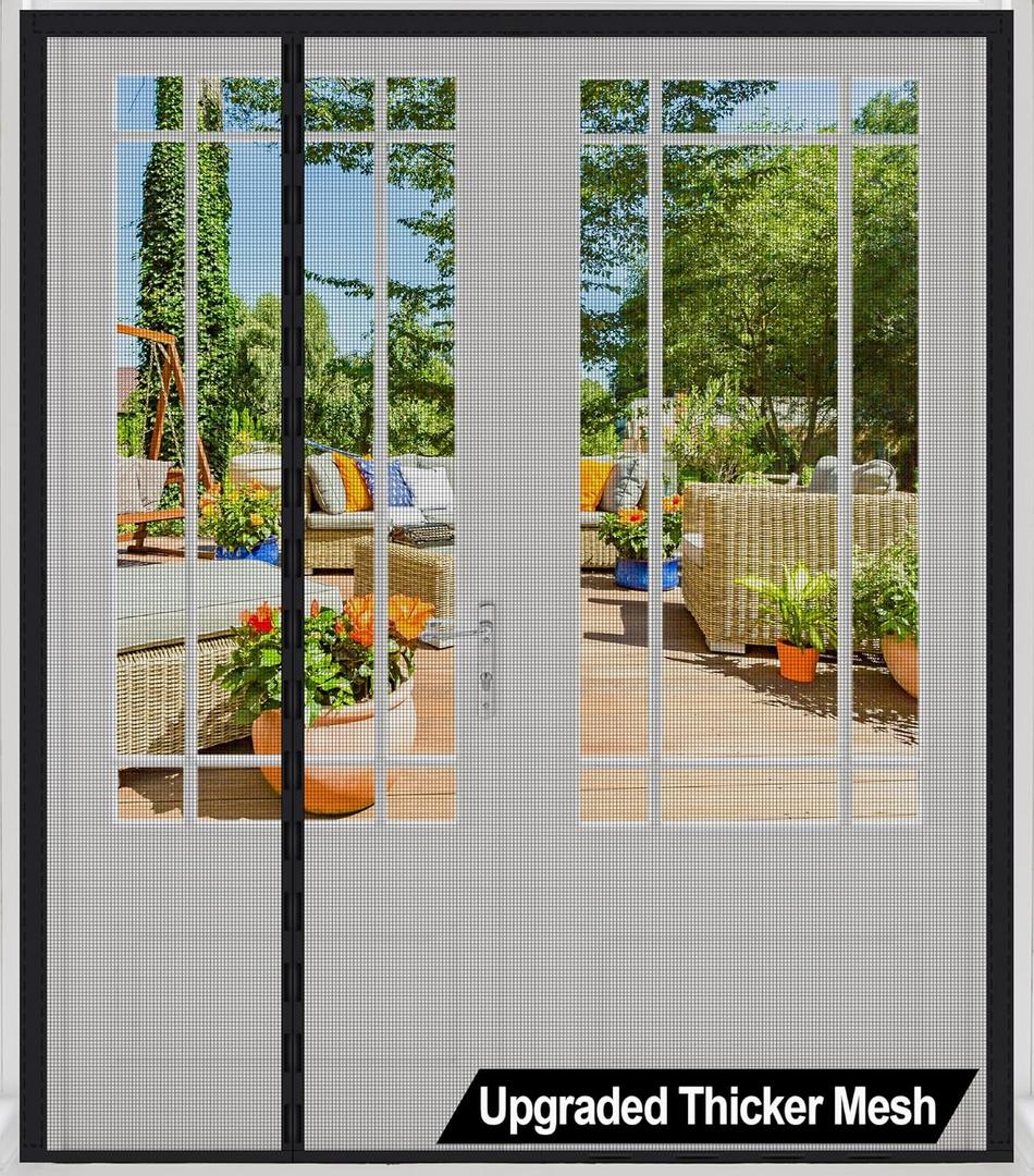 Magnetic Screen Door Thicker 255g/ Mesh,Reversible Wide Left Right Side Opening Fits Door to 70 x 80,Heavy Duty Mesh French Bug Door Screen Magnetic Closure for Sliding Patio Door,Screen 73"x81" (Black)