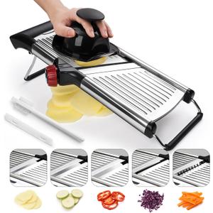 X Home Adjustable Mandoline Slicer for Kitchen, Stainless Steel Food Slicer, Vegetable Slicer for Cucumber, Potato, Carrot, Onion, Cleaning Brush & Food Pusher Included, Easy to Use & Clean
