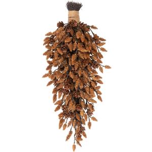 Decorative Teardrop Swag for Front Door, Artificial Wall Swags with Pine Cones for Home Porch Wall Window Halloween Christmas Indoor Outdoor Decor