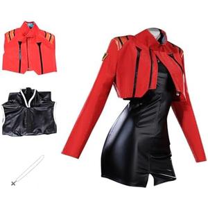 Red Cosplay Dress & Jacket - Unisex Leather Black Dress Cosplay Outfit L