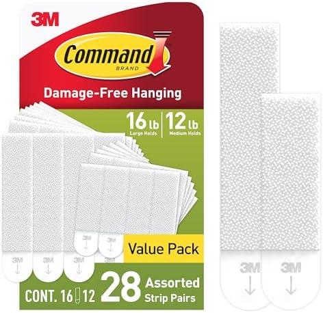 Command 15 lb & 10 lb Large and Medium Picture Hanging Strips 28 Assorted Pairs (56 Command Strips), Damage-Free Hanging Picture Hangers, Great for Home Decor, White Adhesive