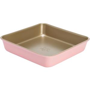 Paris Hilton Nonstick Carbon Steel Bakeware Collection, 9-Inch Square Cake Pan, Dishwasher Safe, Made without PFOA and PFAS, Pink Champagne Two-Tone (9" Square Cake Pan, Pink)