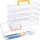 Gerrii 2 Pack Paint Brush Storage Box Portable 13 Inch Long Paintbrush Drawing Tools Pencils Container Case with Handle Clear Paint Brush Organizer Holder for Artist Craft Art School Supplies