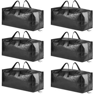SpaceAid Heavy Duty Moving Bags, Extra Large Storage Totes W/Backpack Straps Strong Handles & Zippers, Alternative to Moving Boxes, Packing & Moving Supplies, Black (6 Pack)