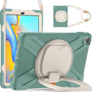 Case for Samsung Galaxy Tab A 10.1 inch SM-T510/SM-T515, 360 Degree Rotating Hand Grip Kickstand Shockproof Cover with Shoulder Strap, Emerald Green