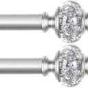 2 Pack Curtain Rod 32 to 58 Inches (2.6-4.8ft), USFOOK 7/8 inch Telescoping Splicing Curtain rods for Windows 20 to 54 Inch, Silver Decorative Drapery Rods for Home with Translucent Finials