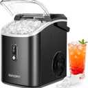Nugget Ice Maker Countertop with Handle, Ready in 6 Mins, 34lbs Per Day, Removable Top Cover, Auto-Cleaning, Portable Sonic Ice Maker with Basket and Scoop, for Home/Party/RV/Camping (Black) 