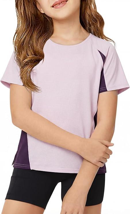 ZDC Kids Girls Athletic T Shirts Color Block Crewneck Gym Yoga Tees Casual Cute Basic Tees 11-12 Years,  Purple