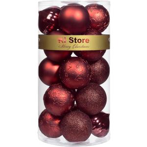 KI Store Burgundy Christmas Balls 20pcs 3.15-Inch Christmas Tree Decoration Ornaments for Xmas Tree Holiday Wreath Garland Decor Ornaments Hooks Included