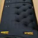 KEIKI 87" Chesterfield Velvet Button Tufted Sofa with High Density Foam Cushions, Modern 3-Seater Couch with Gold Strip Trim Decoration, Easy Assembly, for Apartment, Living Room, Office, Black (87"+Flared Arms)