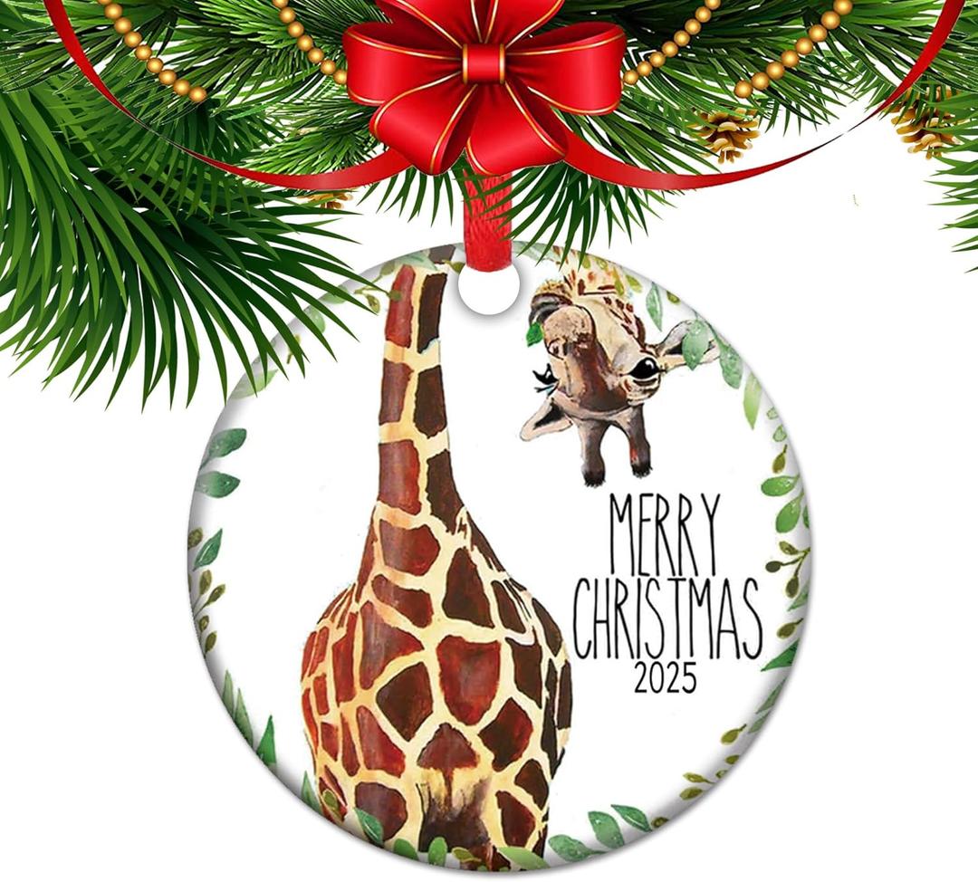 Giraffe Themed Christmas Ornament 2025 Animal Lover Gift Wildlife Holiday Decor African Safari Keepsake Unique Animal, Festive Giraffe Keepsake Gifts (C12)
