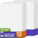 12Pcs 2ft x 4ft PVC Drop Ceiling Tiles, White Smooth Ceiling Panels 24x48in, Moisture Proof Fire-Rated Easy to Clean Reusable, No Sag No Breakage, 24in*48in