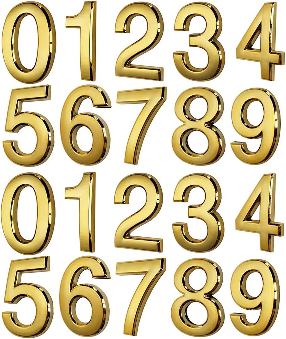 20 PCS Gold Mailbox Numbers, Self Adhesive Door Number Stickers for Office Apartment Hotel RoomLuxury Style, Glittering.(2.75" - Pack of 20, Brass)