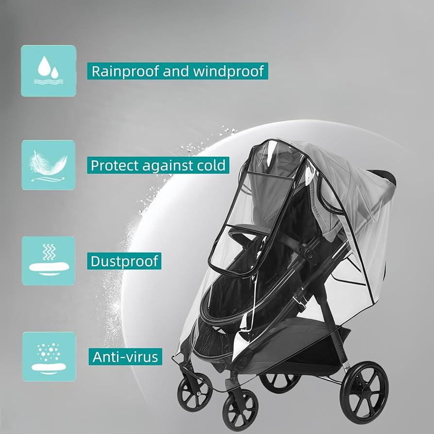 Universal Pram Rain Cover, Universal Rain Cover for Stroller with Window, Double Zip and Ventilation Holes, Free from Harmful Substances, Double Waterproof