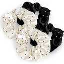 YANA Statin Scrunchie Hair Ties for All Hair Types, Pack of 4 (Polka Dots, Black and White)