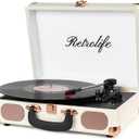 Turntable Vinyl Record Player 3-Speed Suitcase Portable Belt-Driven Record Player with Built-in Speakers RCA Line Out AUX in Headphone Jack Vintage White