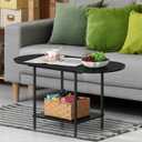ETELI Black Coffee Tables for Living Room 2-Tier Small Oval Coffee Table Wood Accent Coffe Tables with Storage Shelf Modern Mesa De Centro Sala for Small Space, Home Office