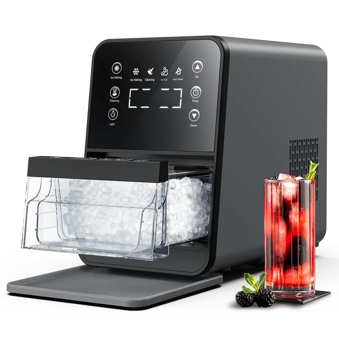 ecozy Nugget Ice Maker Countertop, Intuitive EcoScreen, 33lbs/24H Chewable Pebble Ice, 3lb Pull-Out Basket, Self-Cleaning, One-Touch Timer  Perfect for Home, Drinks & Cocktails (Gray)