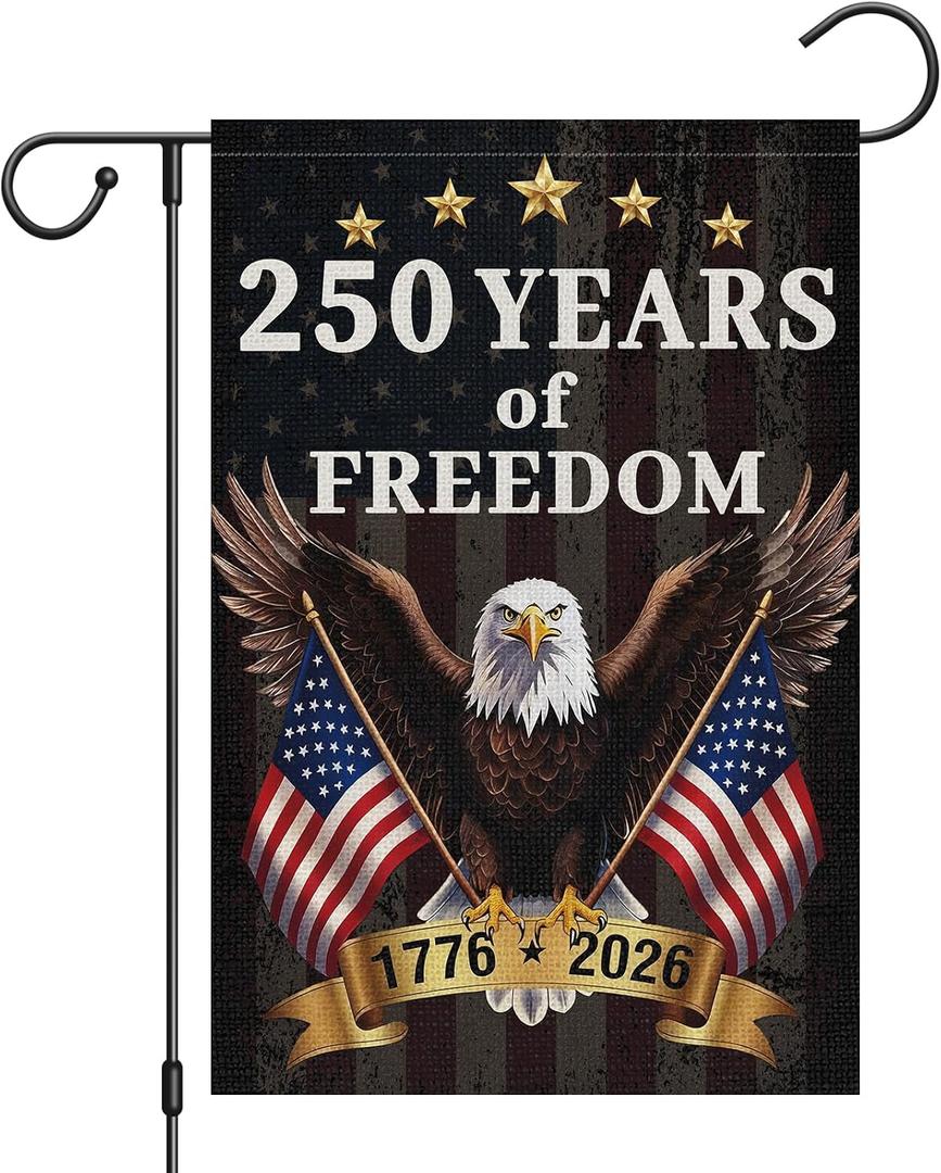 3 x Heyfibro 250 Anniversary USA Garden Flag 12x18 Double Sided Burlap, Patriotic Eagle Independence Day 250th Anniversary America Flag for Outdoor Decoration