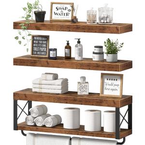 QEEIG Bathroom Shelves Over Toilet - Floating Shelf for Wall Toilet Paper Storage Farmhouse 24 inch Long Set of 3, Rustic Brown (029-60BN3), 23.6"