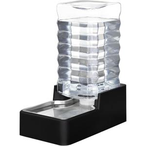 RIZZARI Stainless Steel Pet Water Feeder: 9.5L Black Automatic Leak-Proof Gravity Dispenser - Without Filter - for Senior 40-60 LB Dogs with Joint Spine Issues -Garage Living Room