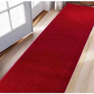 Washable Custom Size Runner Rug Solid Color Red, (12 Feet Length x 26 Inch Width) Custom Cut Slip Resistant Rubber Backing Runner Rugs, Extra Long Runner Rugs for Hallways