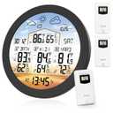 Uzoli EM3567 6.7" Round Wireless Weather Station with 3 Sensors Color Display Home Weather Stations Indoor Outdoor Thermometer with Atomic Clock Temperature Humidity Weather Forecast (Black1)