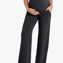 G4Free Maternity Pants Over The Belly Yoga Dress Work Pregnancy Pants Stretchy Lounge Wide Leg Trousers with Pockets Small