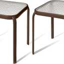 Bronze Metal Outdoor Side Table with Tempered Glass Top Set of 2 – Elegant Small 16" Square Patio Table – Durable Weather-Resistant Coffee Bistro Accent End Table for Outside and Garden