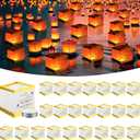 MTLEE 25pcs Funeral Favors for Guests Memorial Drifting Lanterns to Release Biodegradable Chinese Paper Lanterns 50pcs Floating Water Candles for Loss of Loved One,5.91x 5.91inches(Stylish)