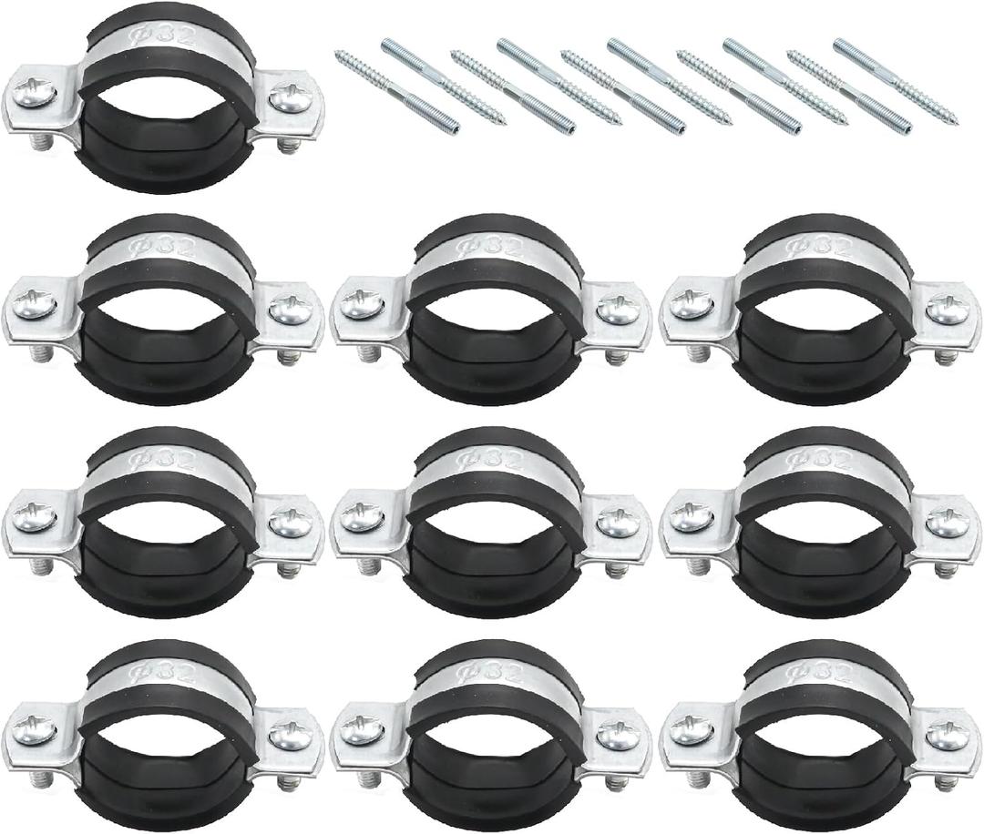 VIKKSAER 10Pcs Adjustable Pipe Bracket Clamp, Pipe Clamp Split Ring Hanger, Heavy Duty Pipe Bracket Clamp Wall Ceiling Mount Pipe Support with M8 Nuts (1-1/4inch / 32mm)