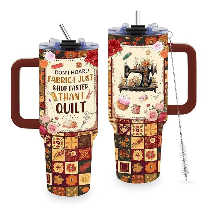 TNASURHUS 40oz Sewing Tumbler with Handle, Quilting Gifts for Quilters, Sewing Gifts for Women Mom Grandma, Quilting Tumblers for Quilters, Sewing Lovers Birthday Gifts