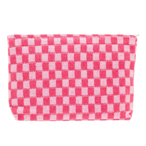 PAZIMIIK 2 Pack Knit Checkered Makeup Bag Large Zipper Make Up Accessory Pouch for Purse Cosmetic Brush Bag for Travel Essential,Hotpink