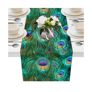 AUUXVA Table Runner Peacock Feather Durable Luxury Dresser Scarf Tabletop Cloth for Wedding Dining Table Holiday Party Kitchen Home Decoration 13x70in