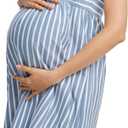 Ecavus Womens Maternity Tank Dress Stripe Color Block Sleeveless Knee Length for Baby Shower (Blue, S)