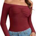 PINKMSTYLE Womens Off Shoulder Long Sleeve Top Fall Going Out Tops for Date Night Club Concert Outfits (Red, S)