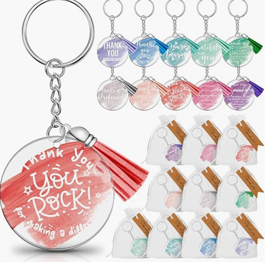 50 Pcs Valentines Employee Inspirational Keychains Bulk Thank You Gifts for Women Appreciation Nurse Teacher Student