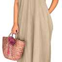 SeNight Women's Maxi Denim Dress Spaghetti Strap with Pockets Khaki, 3XL