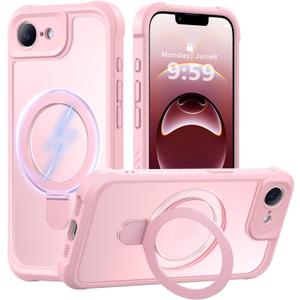 MOCCA for iPhone 17e Case & iPhone 16e Case with Magnetic Invisible Stand [Full Camera Protection][Compatible with Magsafe] Military Drop Shockproof Translucent Matte Phone Case Cover 6.1",Pink