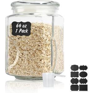 Glass Jars with Lids 64 oz, Airtight Silicone Seal & Non-Slip Design, Large Glass Storage Containers with Lids, Wide-Mouth Storage Containers for Kitchen, Laundry, Pantry & Office