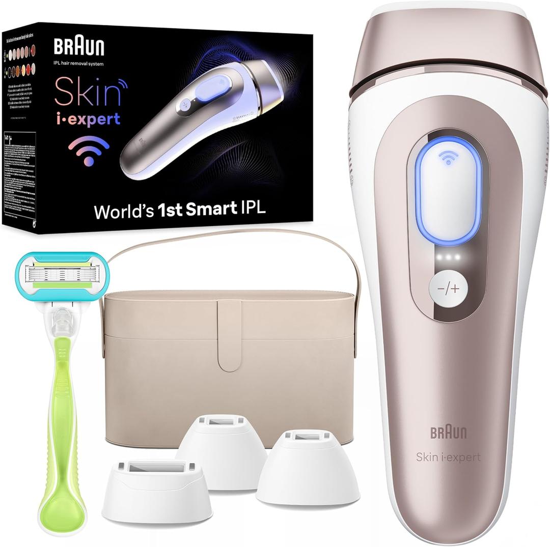 Braun Smart IPL, Skin iExpert Pro 7, VOGUE's Best Hair Removal Device, IPL Hair Removal for Women and Men, Permanent Laser Hair Reduction At-Home, World's 1st Smart App, 4 Heads, IPL7387 (White/Bronze)