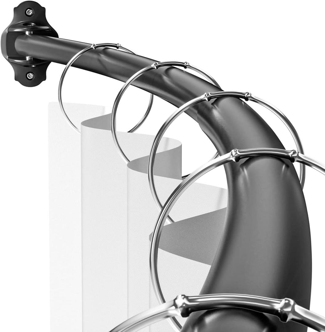 Mcrbeay Curved Shower Curtain Rod, Adjustable 40-72 inches Extra Wide Curved Shower Rods for Bathroom, Rust proof Shower Rod, Premium Stainless Steel Curved Curtain Rod for Shower, Bathtub, Black